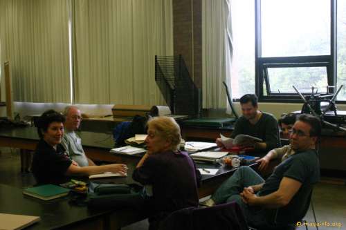 Sue, Al, Bea, Mark Zender, Agnes, and Ron. Mark is giving the rundown on Maya titles.