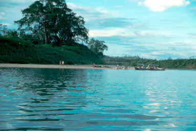 Camp at confluence of Lancandon and Usumacinta rivers.