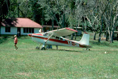 Plane on airstrip at Yaxchilan.