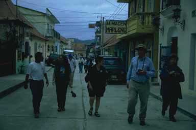 The group walking on a street on the island
