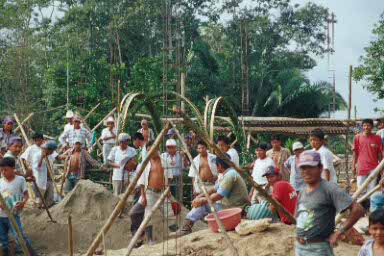 Mayas building a church.