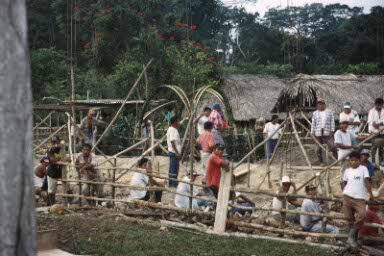 Mayas building a church.
