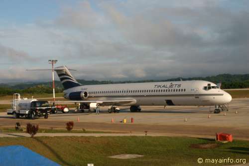 Tikal Airways flight at St. Elena airport.