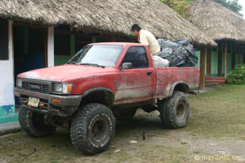 The four-wheel drive vehicle that 11 people piled into that travelled between Uaxactun and Camp Yucatan.
