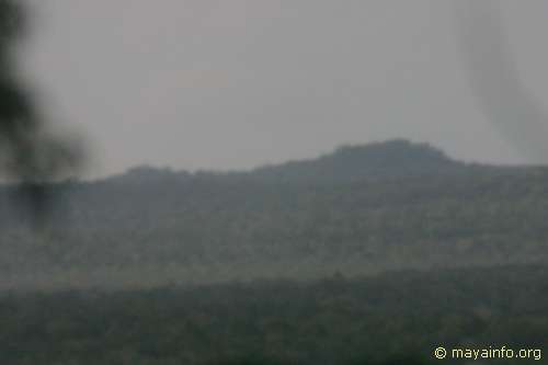 Telephoto shot of El Mirador from Temple 1 at Nakbe.