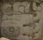 Jaguar paw on side of mask on left side of El Mirador Structure 34.